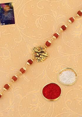 Unisex Set Of 2 Charm Studded Thread Rakhi With Greeting Card And Roli Chawal