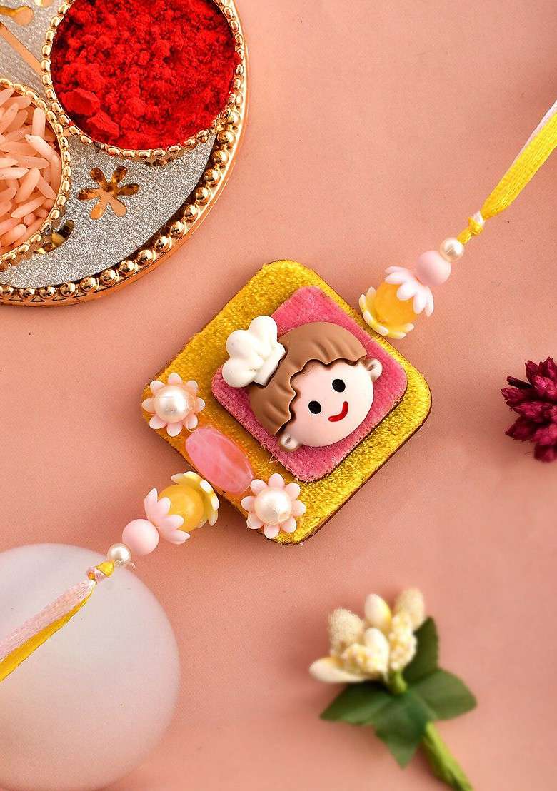 Kids Chef Charm Studded Thread Rakhi With Roli Chawal And Greeting Card - Indya