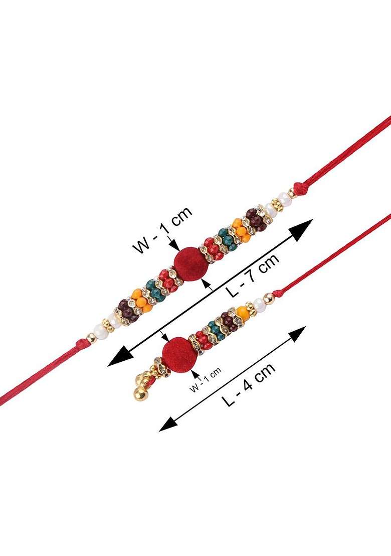 Unisex Set Of 2 Charm Detail Rakhis With Roli Chawal And 1 Greeting Card - Indya