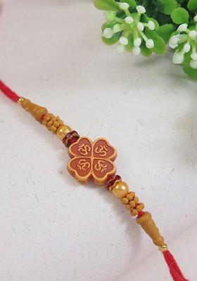 Om Beaded Thread Rakhi With Roli Chawal And Greeting Card