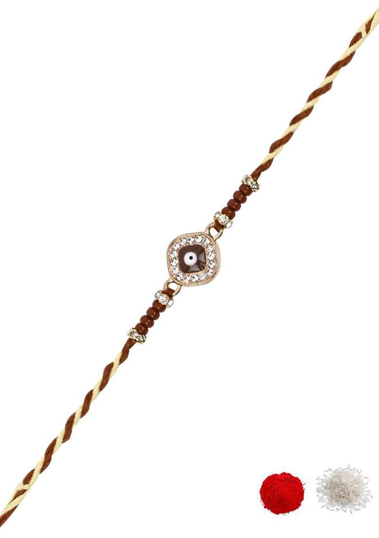 Enamel Evil Eye Thread Rakhi With Roli Chawal And Rakshabandhan Card - Indya