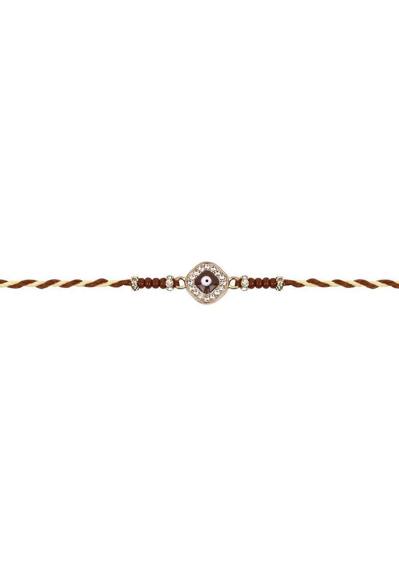 Enamel Evil Eye Thread Rakhi With Roli Chawal And Rakshabandhan Card - Indya
