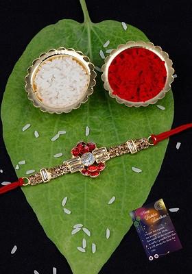 Set Of 2 Bhabhi Bhaiya Charm Detail Rakhis With Greeting Card And Roli Chawal