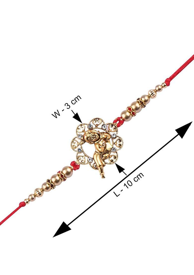 Set Of 2 Charm Studded Thread Rakhi With Greeting Card And Roli Chawal - Indya