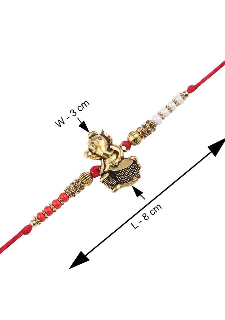 Set Of 2 Charm Detail Rakhis With Roli Chawal And 1 Greeting Card - Indya