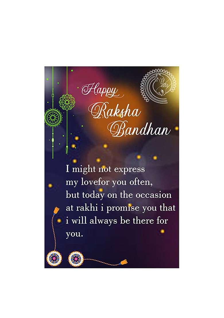 Unisex Set Of 2 Stone Studded Charm Rakhis And Roli Chawal And Greeting Card - Indya