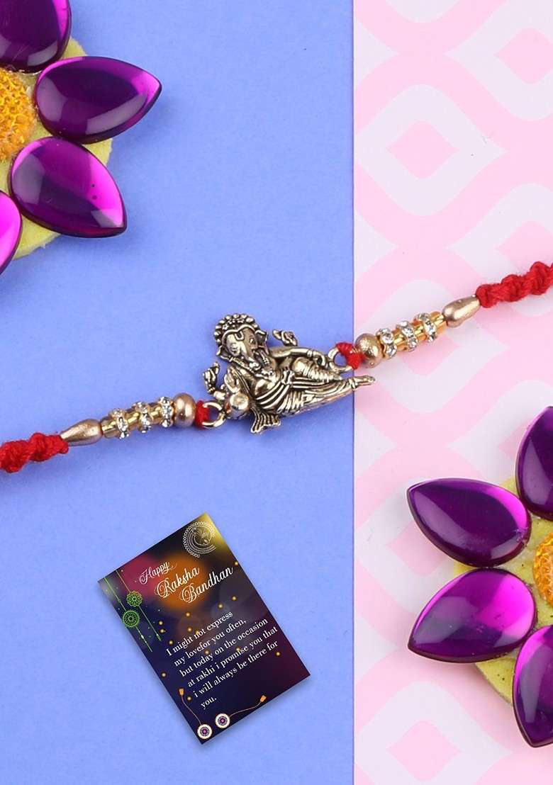 Set Of 2 Bhabhi Bhaiya Thread Rakhi With Greeting Card And Roli Chawal - Indya