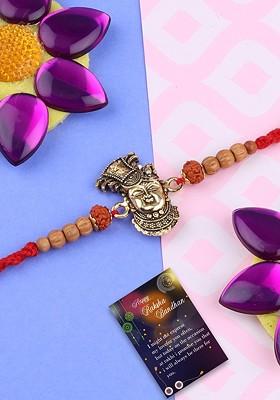 Unisex Set Of 2 Charm Studded Thread Rakhi With Greeting Card And Roli Chawal