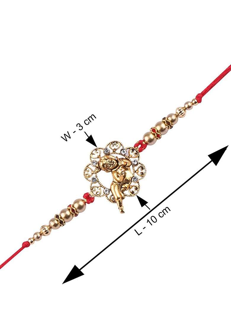 Set Of 2 Charm Detail Rakhis With Greeting Card And Roli Chawal - Indya