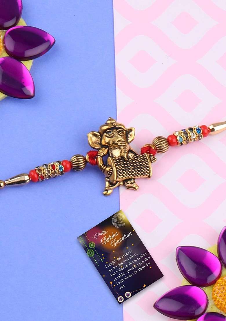 Set Of 2 Bhabhi Bhaiya Thread Rakhi With Greeting Card And Roli Chawal - Indya