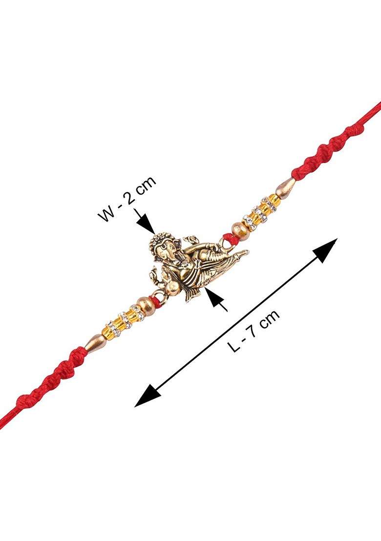 Set Of 2 Charm Studded Thread Rakhi With Greeting Card And Roli Chawal - Indya