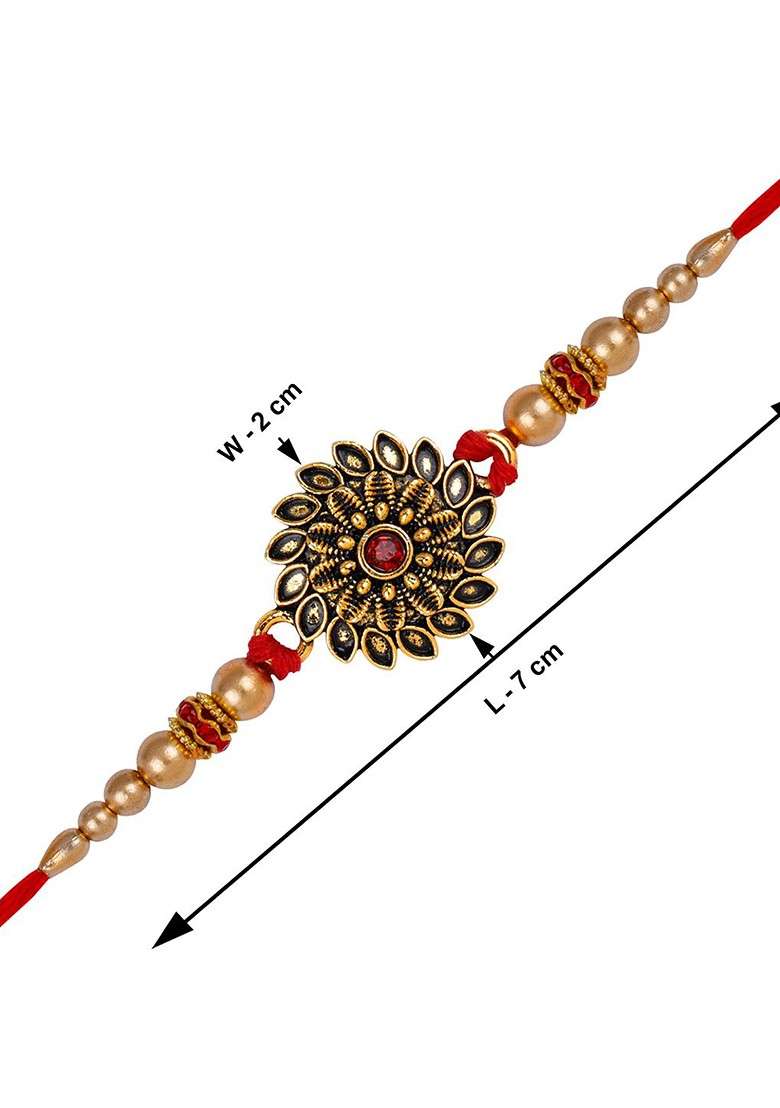 Set Of 2 Stone Studded And Beaded Rakhis With Roli Chawal And Greeting Card - Indya