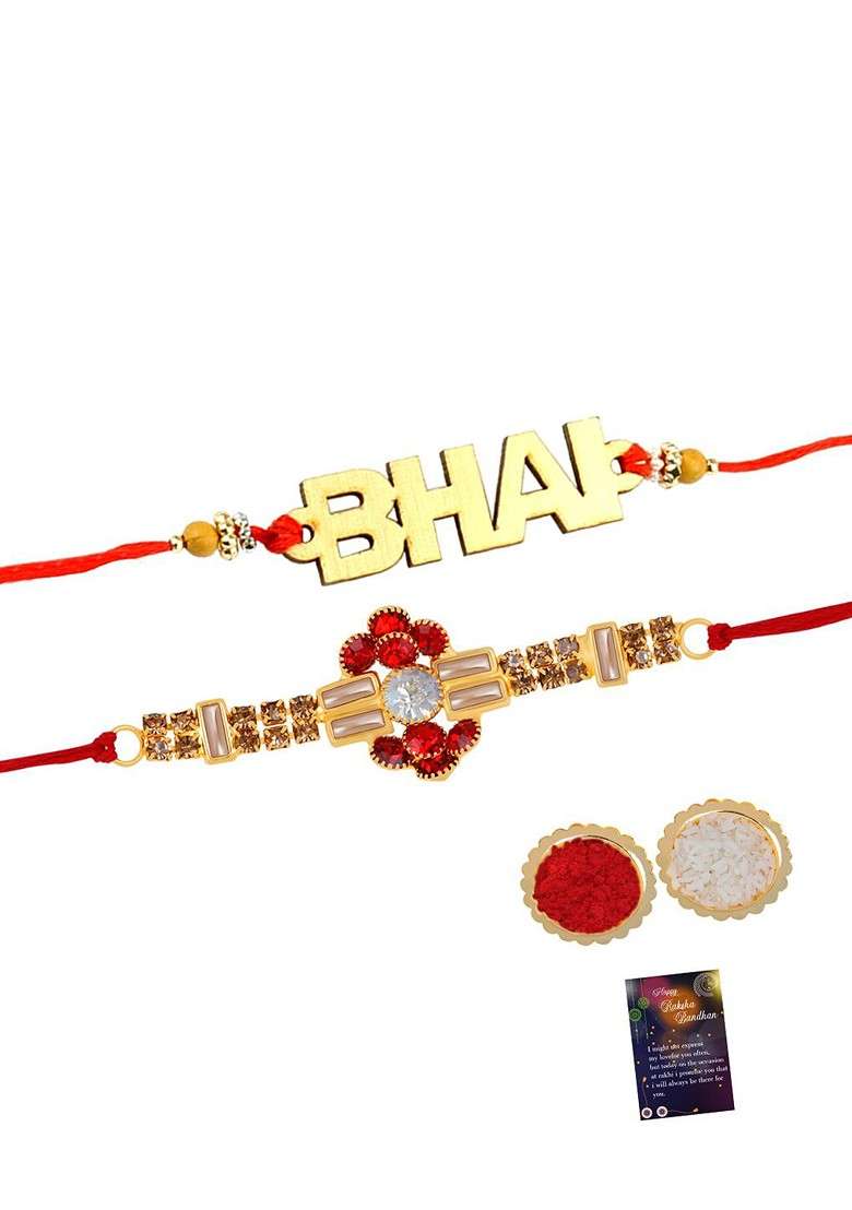 Unisex Set Of 2 Stone Studded And Beaded Rakhi - Indya
