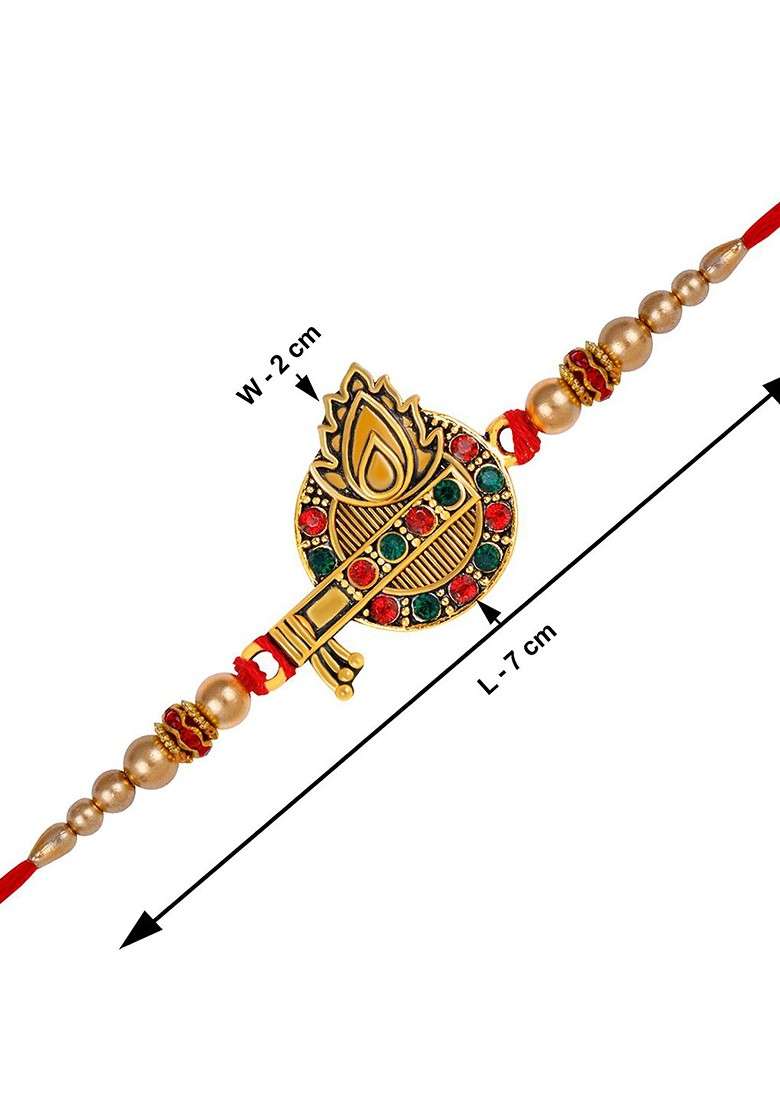 Unisex Set Of 2 Beaded Thread Rakhi With Greeting Card And Roli Chawal - Indya
