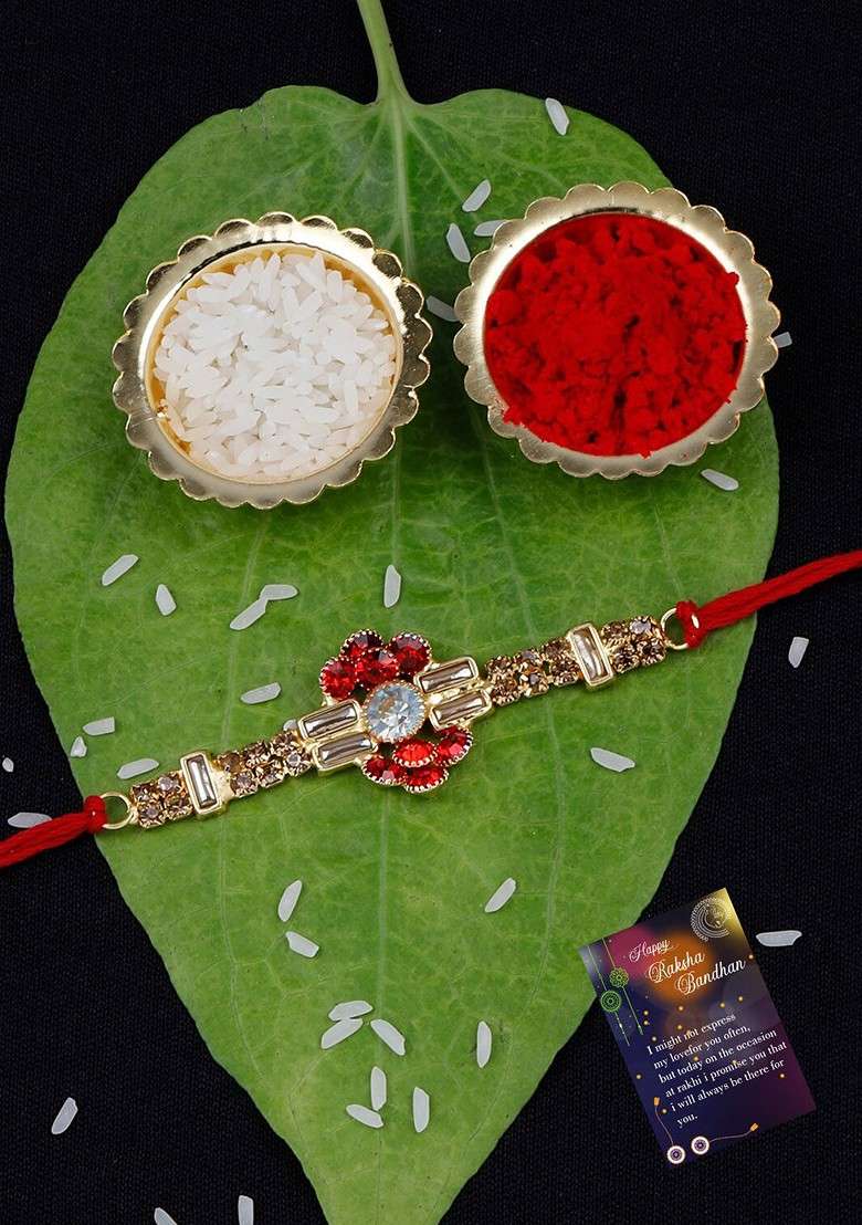 Men Set Of 2 Stone Studded Rakhi And Bracelet - Indya