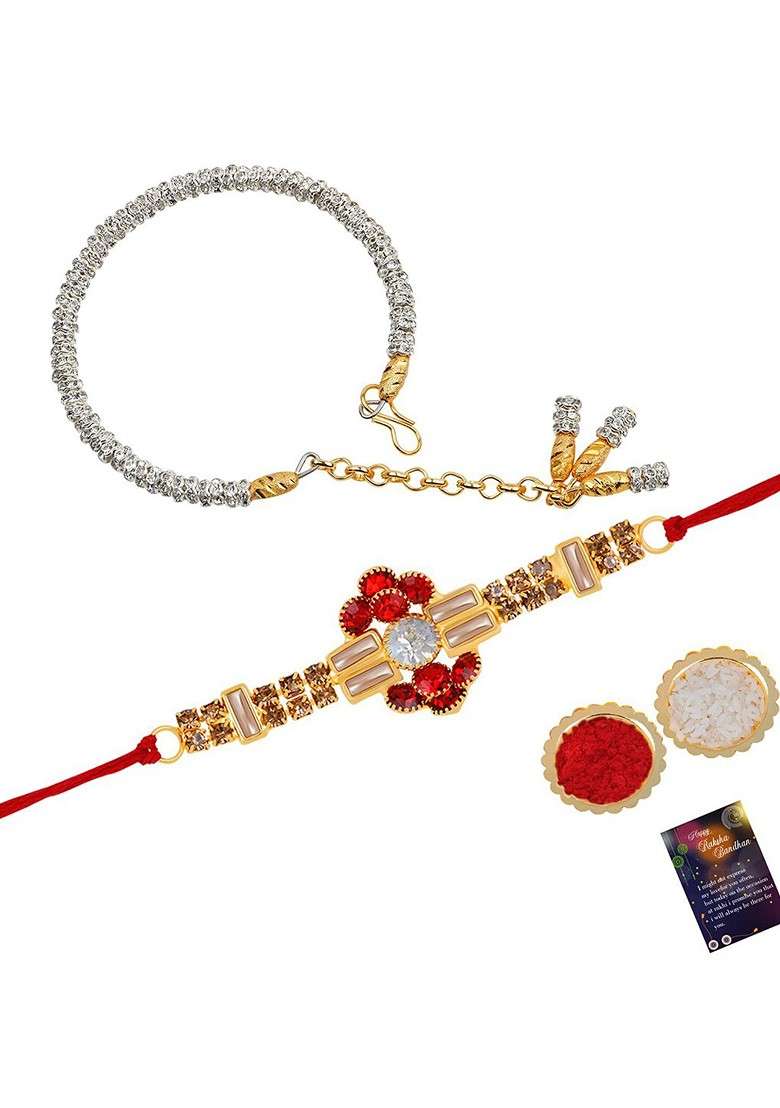 Men Set Of 2 Stone Studded Rakhi And Bracelet - Indya