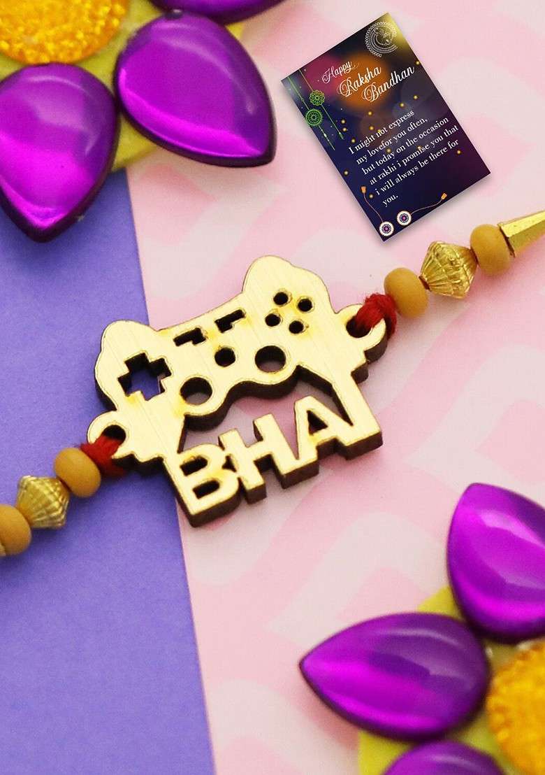 Unisex Set Of 2 Beaded Bhaiya Bhabhi Rakhis With Roli Rice And Card - Indya