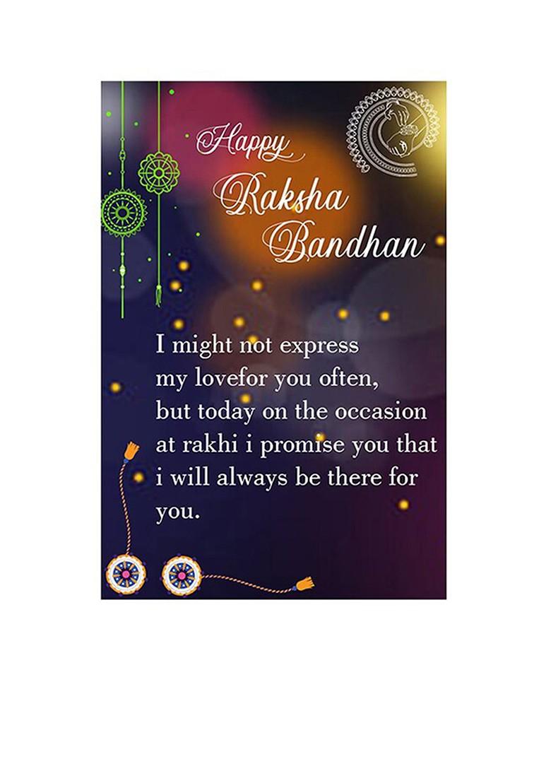 Men Set Of 2 Stone Studded And Beaded Rakhis With Roli Rice And Greeting Card - Indya