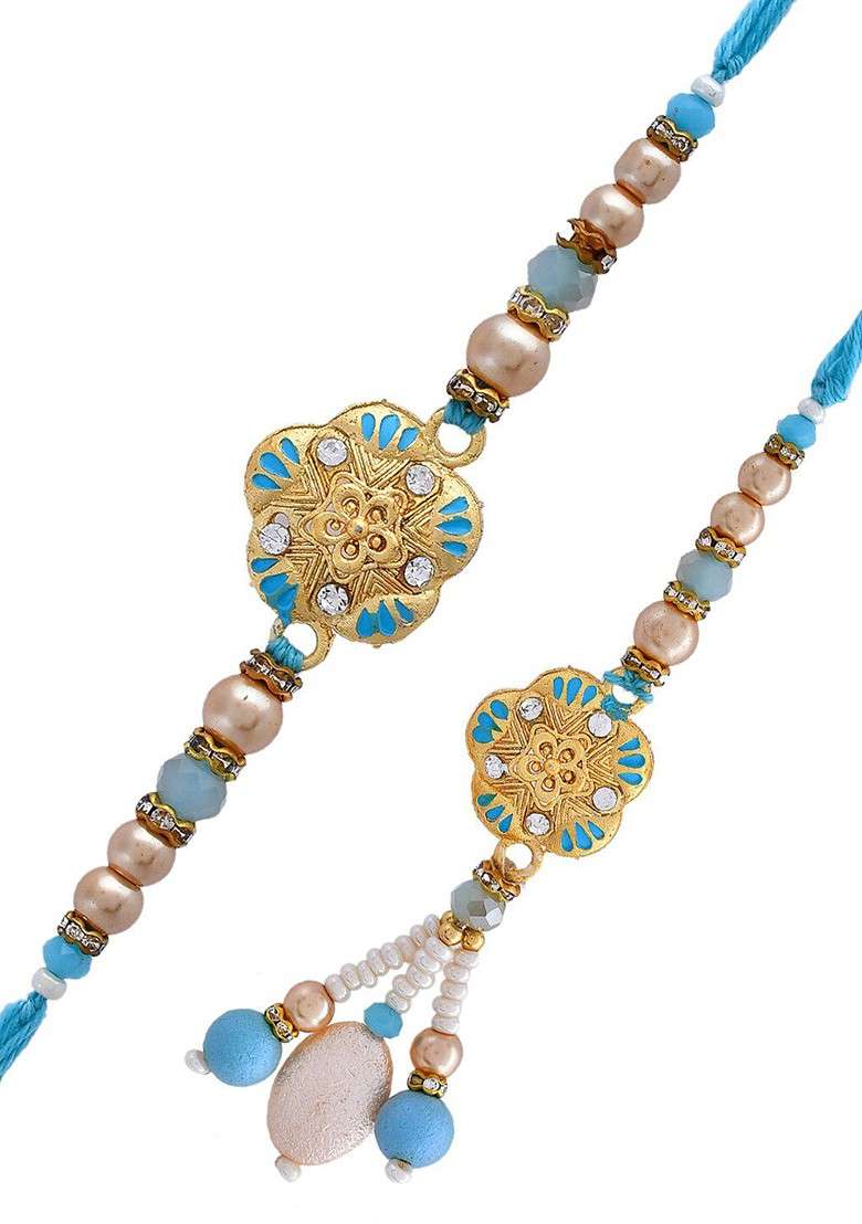 Unisex Set Of 2 Beaded Elegant Bhaiya Bhabhi Rakhi - Indya