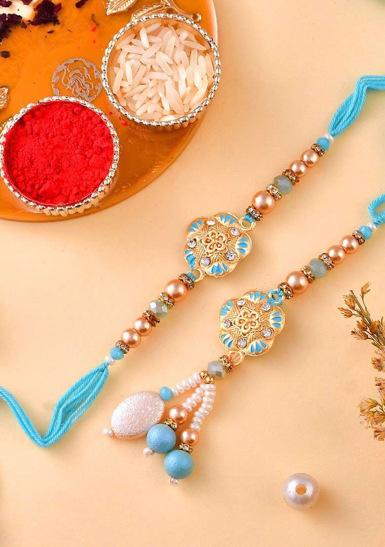 Unisex Set Of 2 Beaded Elegant Bhaiya Bhabhi Rakhi - Indya