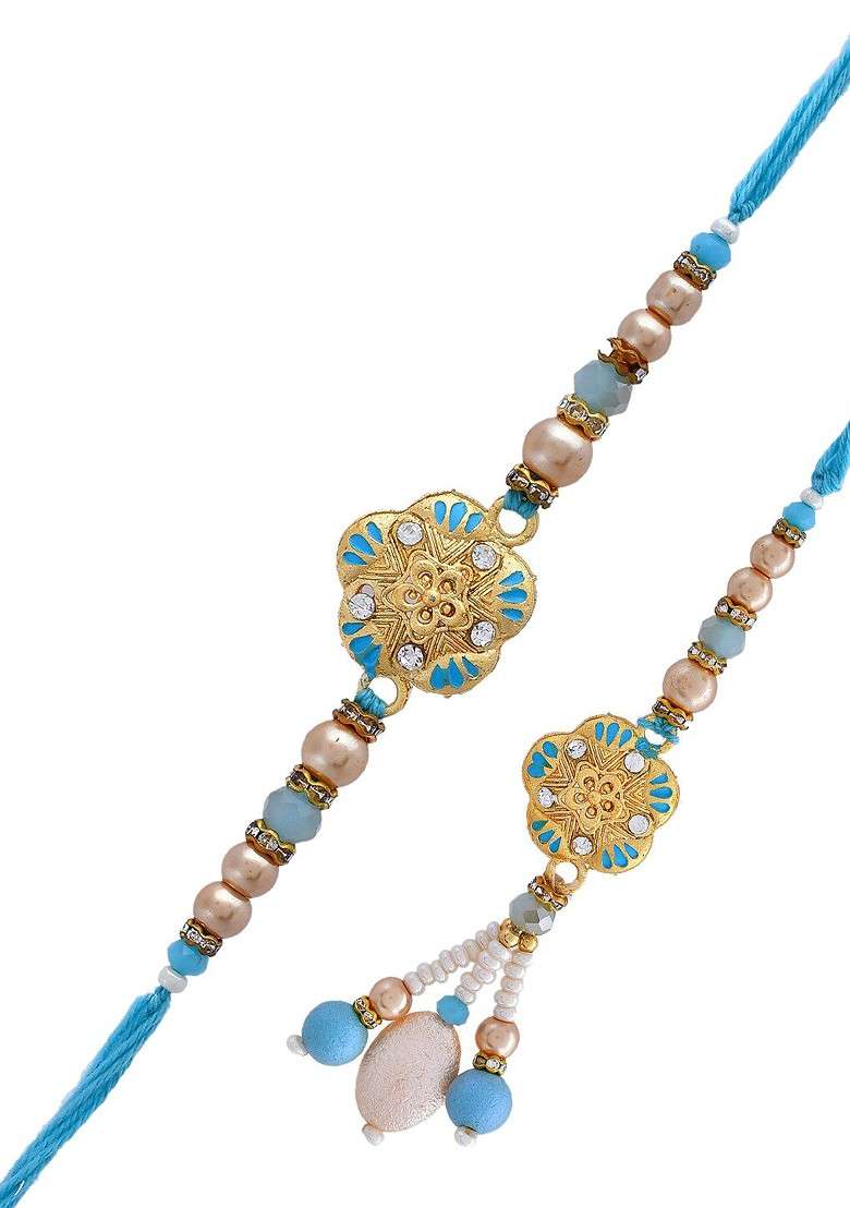 Unisex Set Of 2 Beaded Elegant Bhaiya Bhabhi Rakhi - Indya