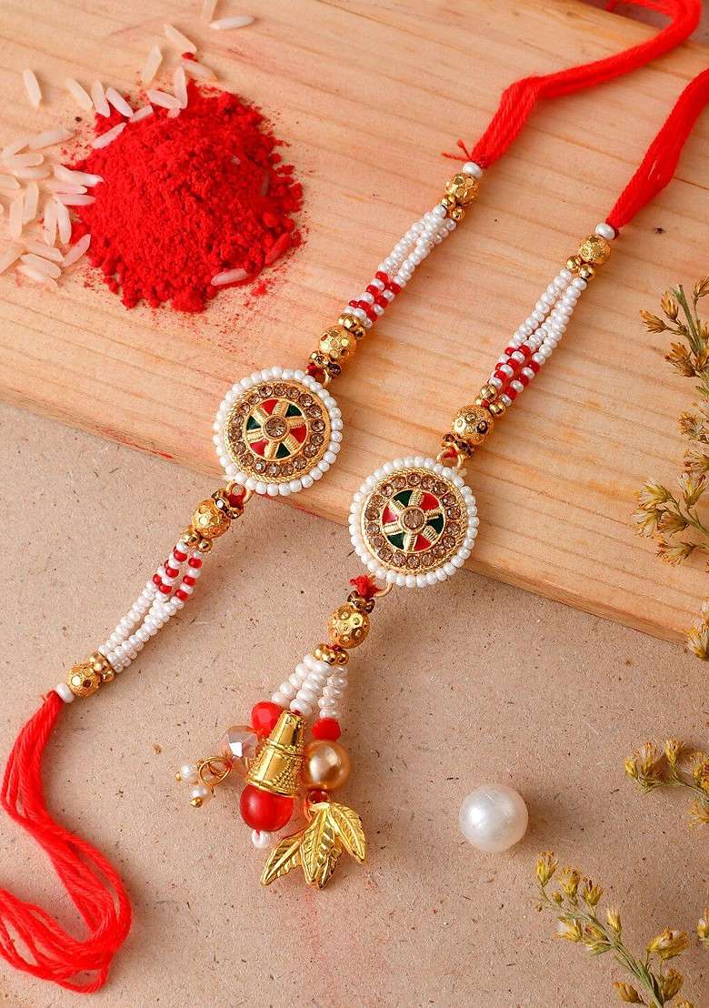 Unisex Set Of 2 Traditional Bhaiya Bhabhi Rakhi - Indya