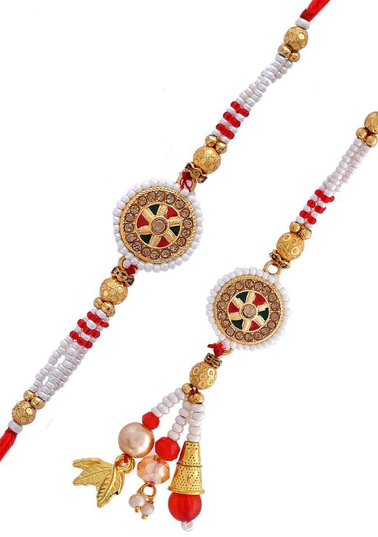 Unisex Set Of 2 Traditional Bhaiya Bhabhi Rakhi - Indya