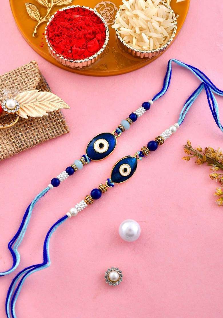 Unisex Set Of 2 Evil Eye Charm Detail Rakhis - Indya