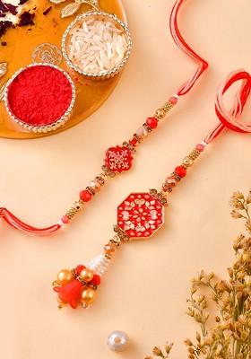 Unisex Set Of 2 Stone Studded Bhaiya Bhabhi Rakhi