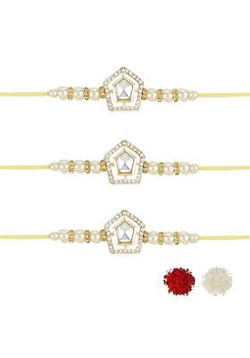 Set Of 3 Kundan Studded Rakhis
