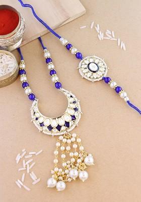 Unisex Set Of 2 Kundan Studded And Beaded Thread Rakhis