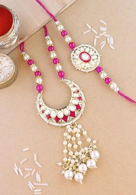 Set Of 2 Kundan Stone Studded Bhaiya Bhabhi Rakhi