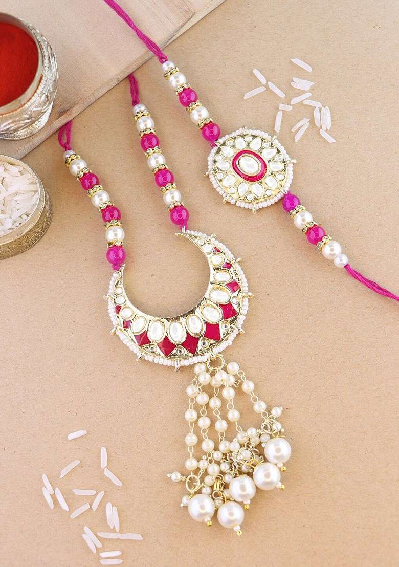 Set Of 2 Kundan Stone Studded Bhaiya Bhabhi Rakhi - Indya