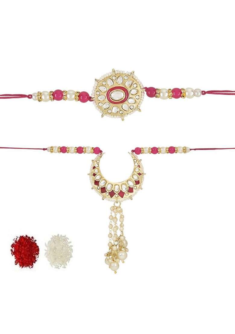 Set Of 2 Kundan Stone Studded Bhaiya Bhabhi Rakhi - Indya
