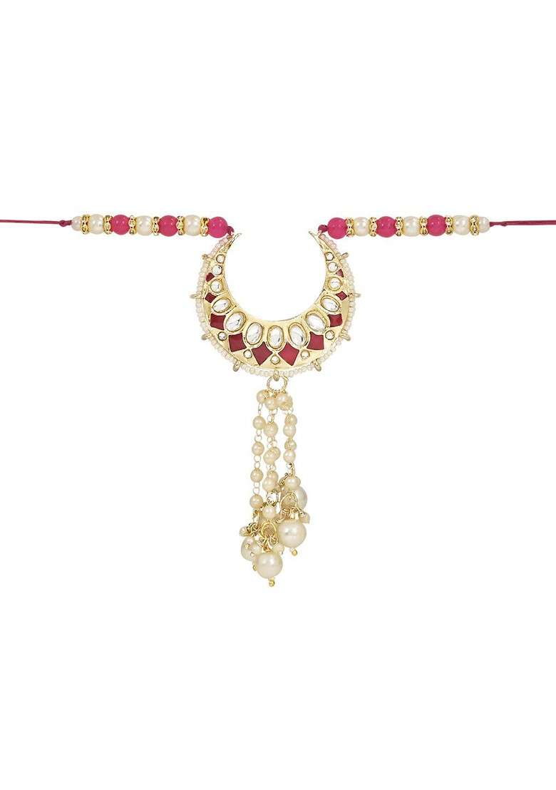 Women Kundan Studded And Pearls Beaded Hanging Lumba Thread Rakhi - Indya