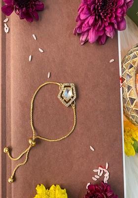 Gold Plated Kundan Studded Hanging Lumba Rakhi