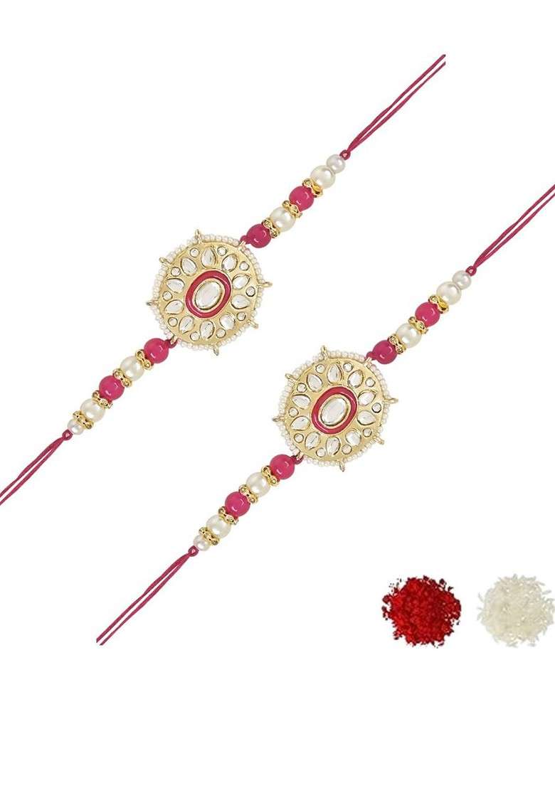 Set Of 2 Kundan Studded Thread Rakhis - Indya