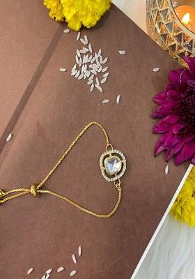 Kundan Studded And Pearl Beaded Hanging Lumba Rakhi