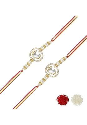 Set Of 2 Kundan Stones Studded And Beaded Rakhis