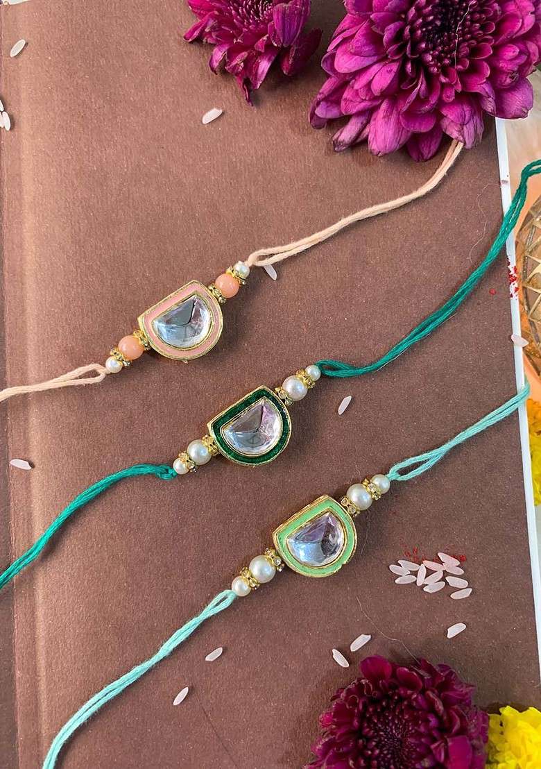 Men Set Of 3 Kundan Studded Rakhis - Indya
