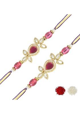 Set Of 2 Kundan Studded And Beaded Thread Rakhis