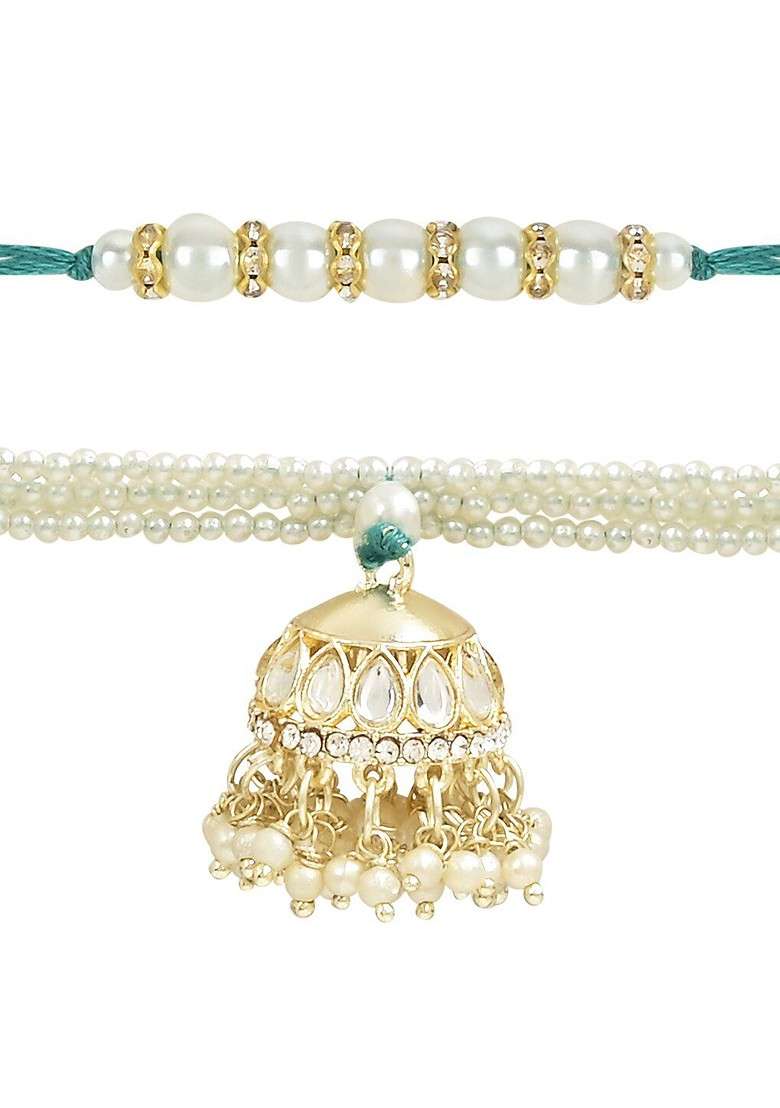 Set Of 2 Kundan Studded Hanging Lumba Rakhis - Indya