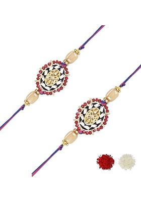 Set Of 2 Kundan Studded And Beaded Thread Rakhis