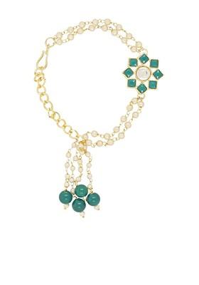 Women Kundan Studded And Pearl Beaded Hanging Lumba Rakhi