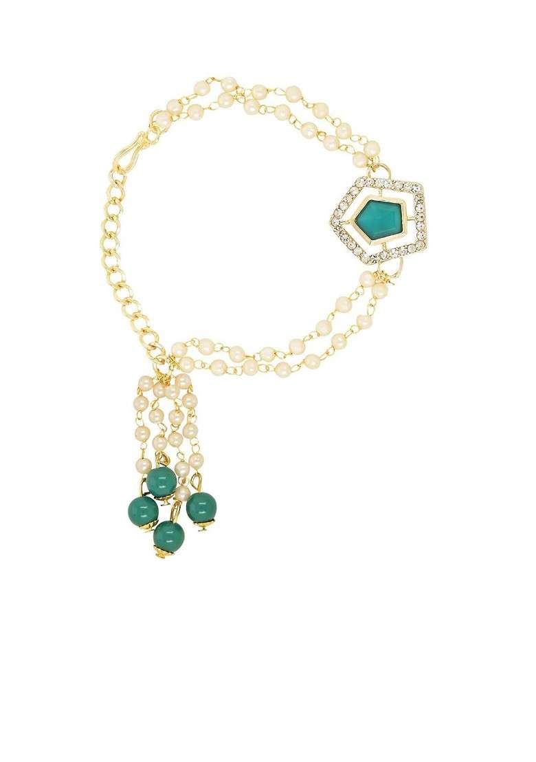 Kundan Studded Pearl Hanging Lumba Rakhi - Indya