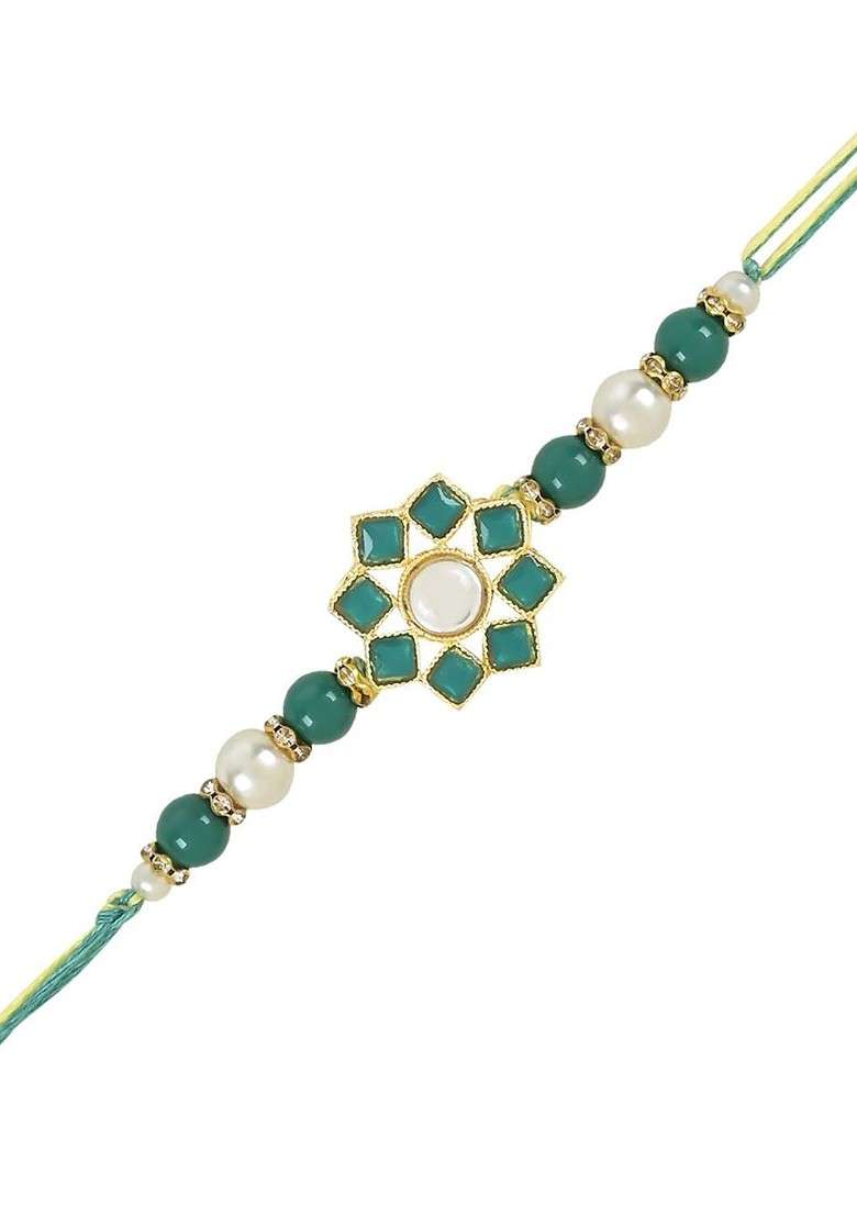 Set Of 2 Kundan Studded And Beaded Rakhis - Indya