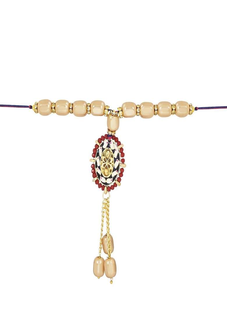Women Pearls Beaded Lumba Hanging Thread Rakhi - Indya