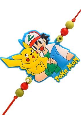 Kids Pokemon Beaded Rakhi With Roli Rice And Greeting Card