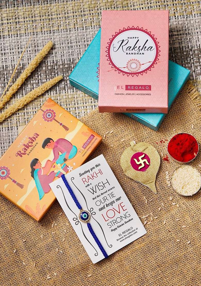 Men Evil Eye Rakhi With Roli Rice And Greeting Card - Indya