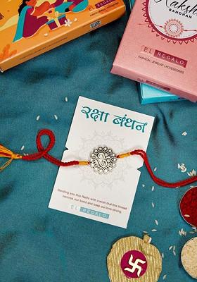 Men Om Charm Rakhi With Roli Chawal And Greeting Card